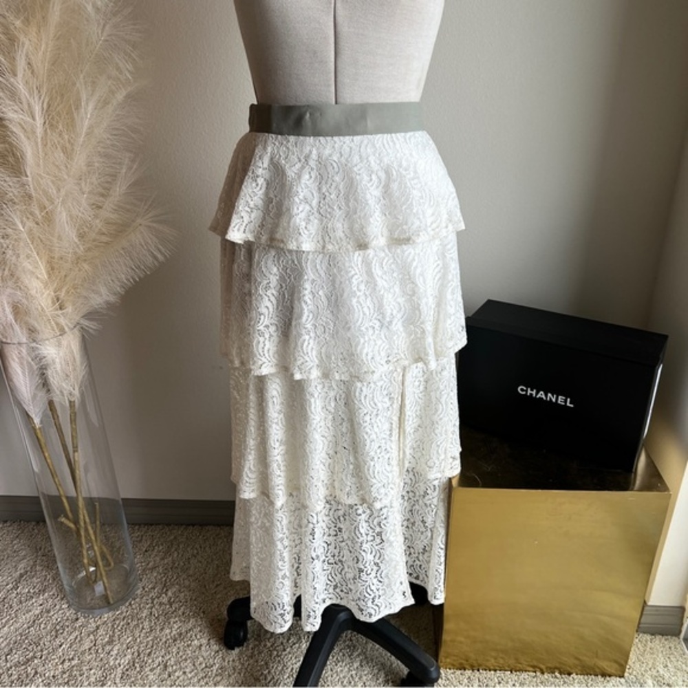 BAILEY44 tiered white lace ruffle tiered maxi skirt - Picture 3 of 16